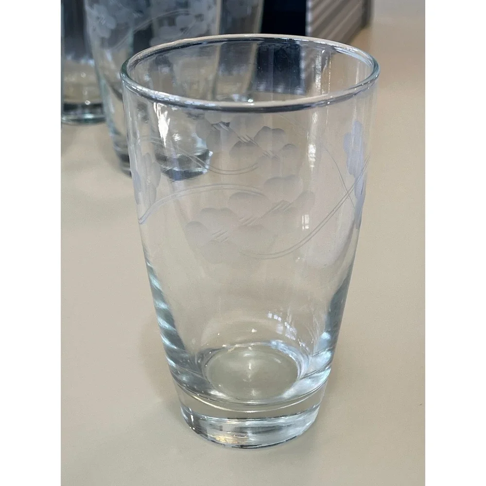 Set of 12 Etched Floral Glass Tumblers Highball Glasses with Storage Box